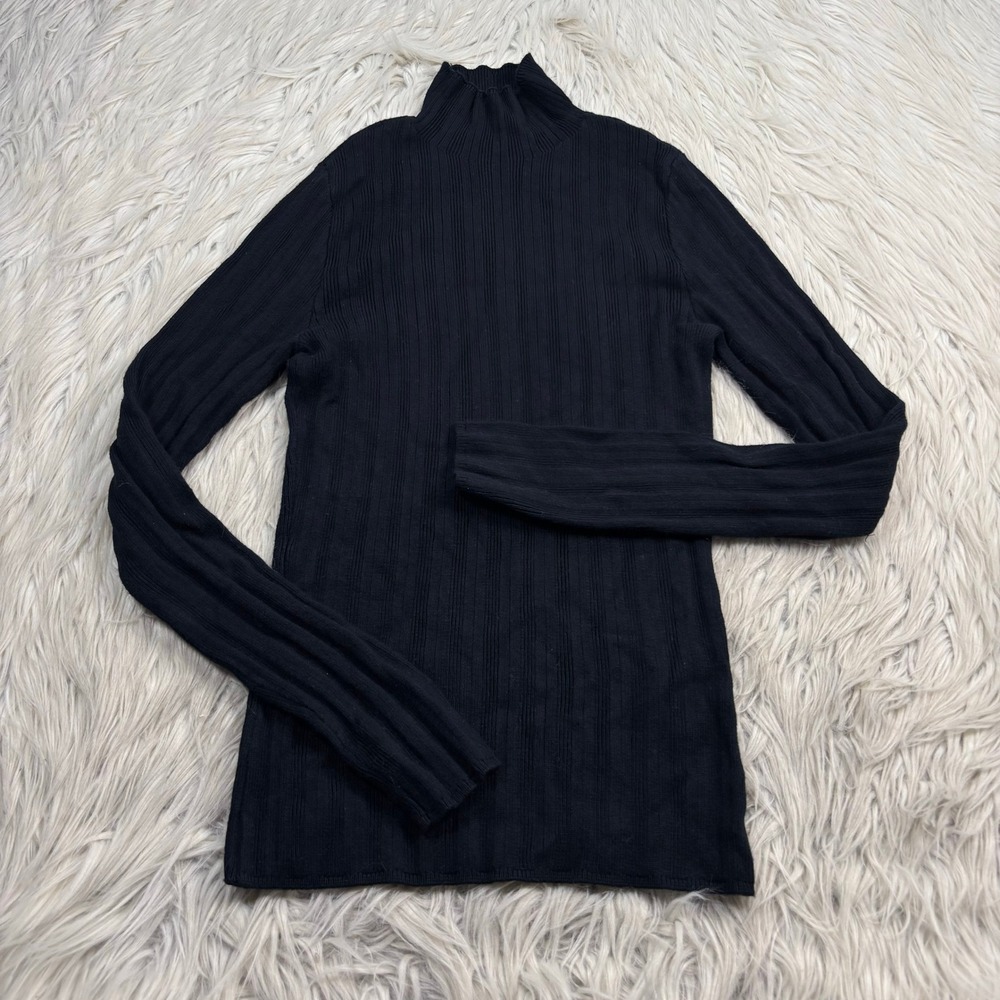 Abercrombie & Fitch Women's S Black Mock Neck Ribbed Fitted Knit Top Minimalist
